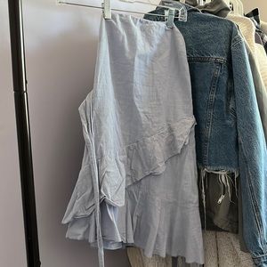 Strapless light blue mini dress